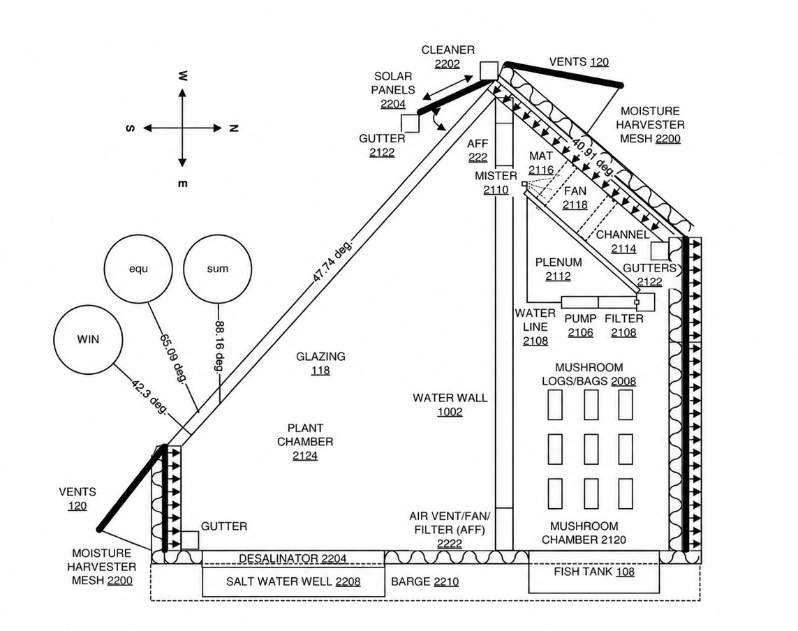 Patent Fig. 22 — natural air ventilation and water harvesting Chinese solar greenhouse